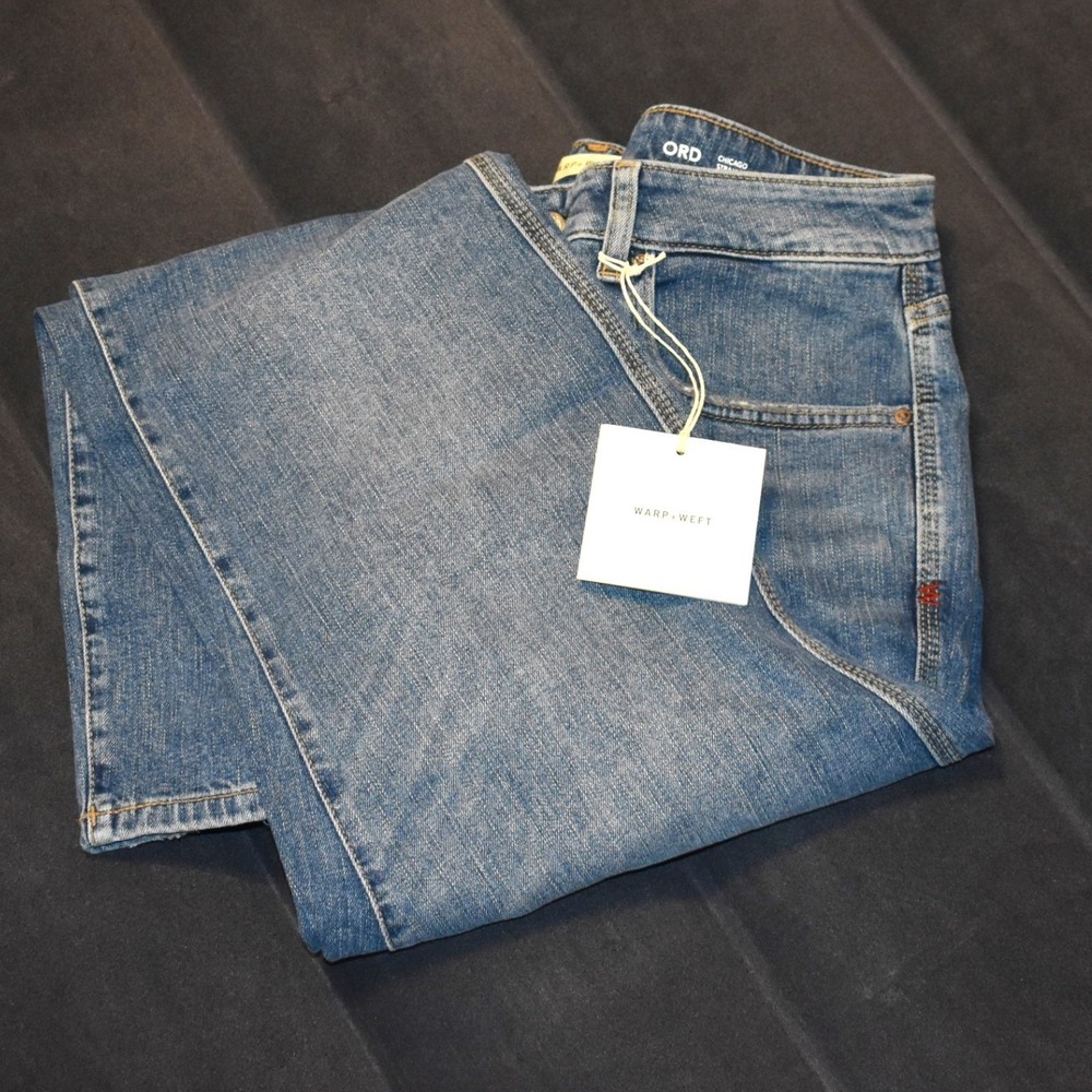 Warp + Weft ORD Chicago Straight Jeans 34x30.5 Blue NEW Dynamic Stretch Denim